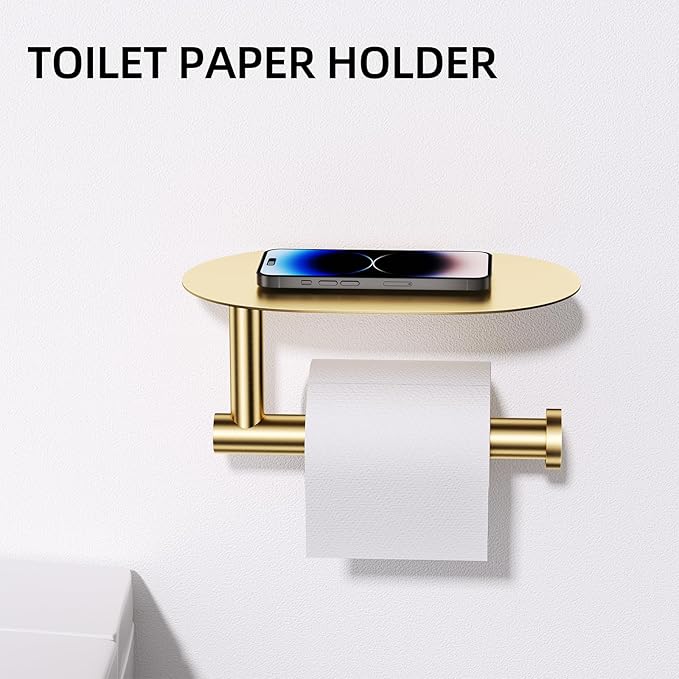 TURS Brushed Gold 5 Piece Bathroom Hardware Set, SUS304 Stainless Steel Bath Towel Bar Set, Bathroom Towel Rack Set Wall Mounted