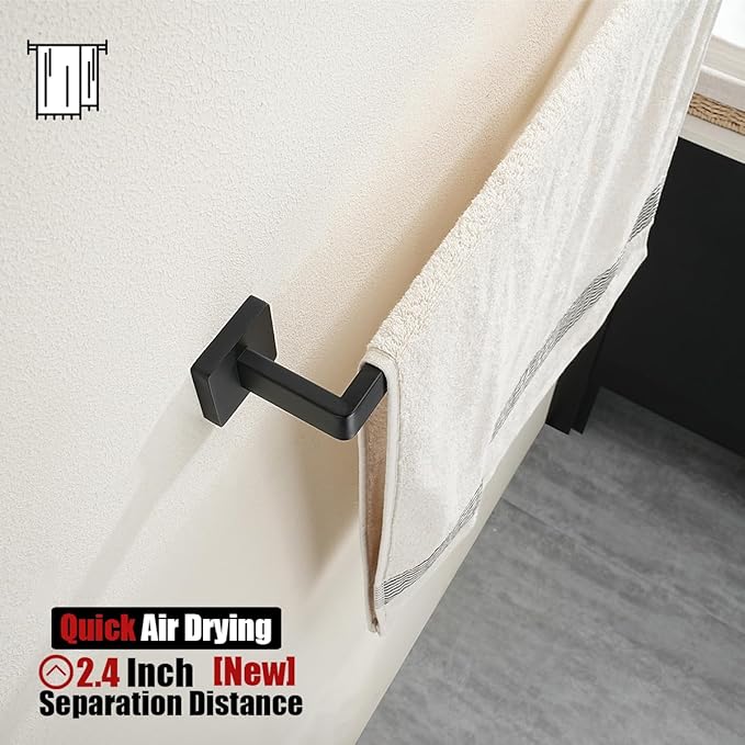 JQK Black Towel Bar, Rounded Edges 14.41 Inch Towel Rack, 304 Stainless Steel Bathroom Wall Mount, Useable Length 12 Inch, TB250L12-PB