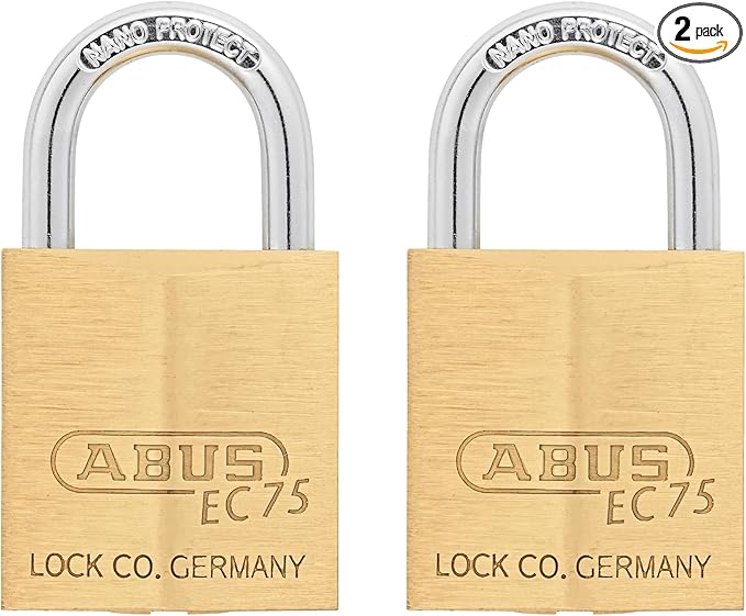 ABUS 75/30 2 Pack Small Solid Brass Padlock with 2 Keys for Outdoor, School, Gym, 1 9/64in (30mm) Wide, Keyed Alike
