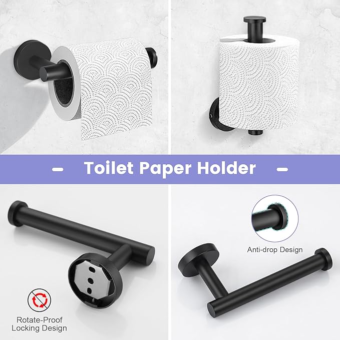 YACVCL Bathroom Hardware Set 4 Pieces Towel Bar Set Matte Black Bathroom Accessories Set SUS304 Stainless Steel Towel Holder Set,Wall-Mounted