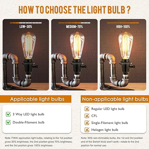 UL Listed E26 Light Socket Replacement with 3-Position Knob Switch for Brigtness Setting, 2 Lamp Shade Rings and Other Lamp Repair Parts, Compatible with Table Lamp, Floor Lamp,Light Fixture,Black(1)