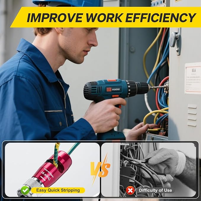 Wire Stripper for Drill - 2025 Upgraded Electric Wire Stripping and Twisting Tool for AWG 14-12-10, Wire Stripper Tool for Power Drill, Nut Twister Stripping and Connector Kit (6PCS)