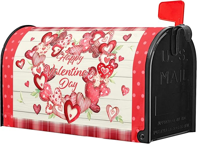 Kawani Happy Valentine's Day Mailbox Covers Magnetic Pink Red Love Heart Valentines Mailbox Covers Magnetic Standard Size 21x18 Inch Holiday Post Letter Box Cover for Garden Yard Decor