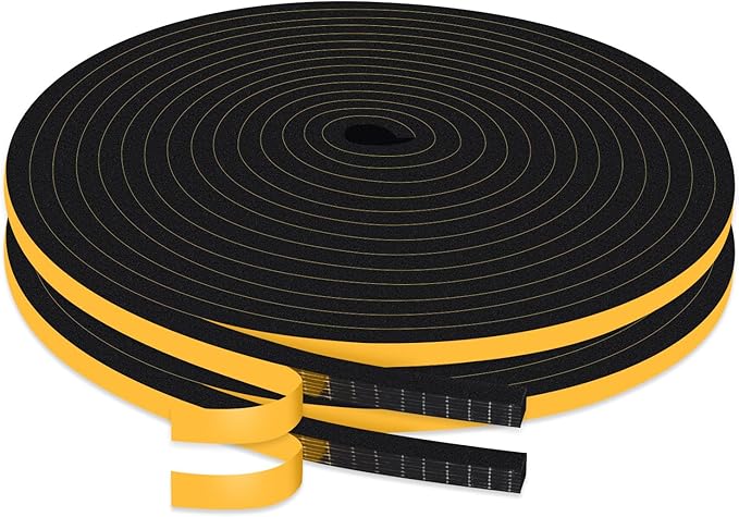 Door Weather Stripping for Doors and Windows, Self-Adhesive Foam Gasket Tape, Energy-Saving (1/4 in x 1/4 in x 33 Ft)