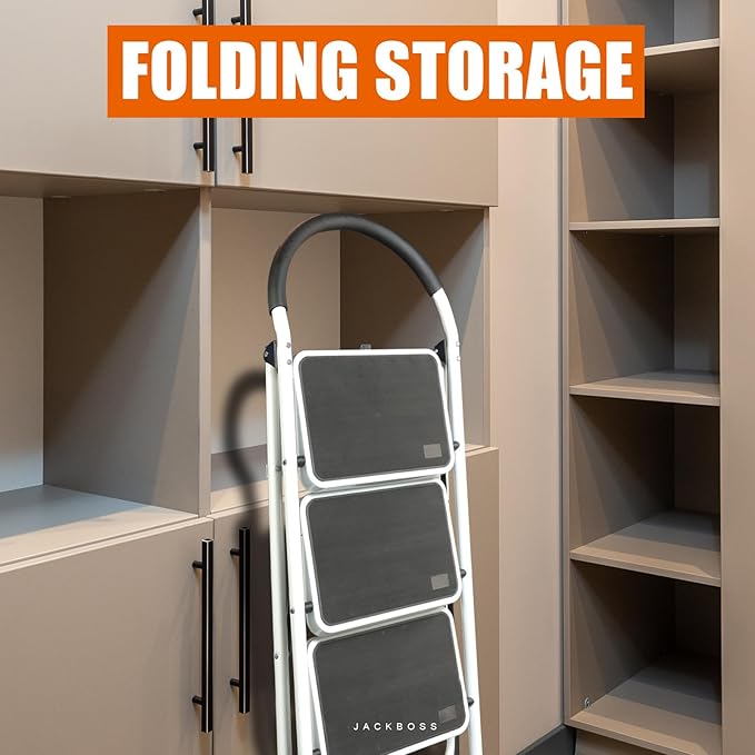 3 Step Ladder, Folding Lightweight Step Stool with Wide Anti-Slip Pedal for Home, Office, Kitchen and Garage, Service Height 27.2 inch, 400 lbs Capacity