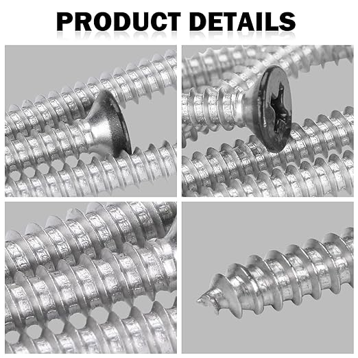 Black Head 100 PCS #10X2" Stainless Steel Phillips Flat Head Wood Screws,Stainless Steel 18-8 A2(304) Screw,Home Screw Kit by QISHENG