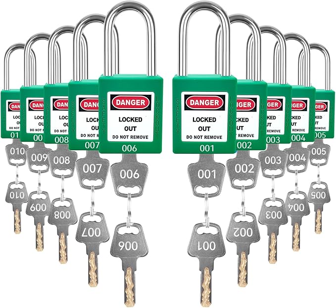 Lockout Tagout Locks Set-10pcs Green Loto Locks, Lockout Locks Keyed Different,2 Keys Per Lock,OSHA Compliant Lock Out Tag Out Padlocks, Safety Padlocks for Electrical Lockout Tag Out Kit