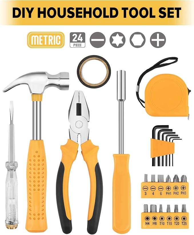 24pcs Home DIY Tool Kit for Household, Office & Garage - General Repair Small Hand Tool Set with Storage Case