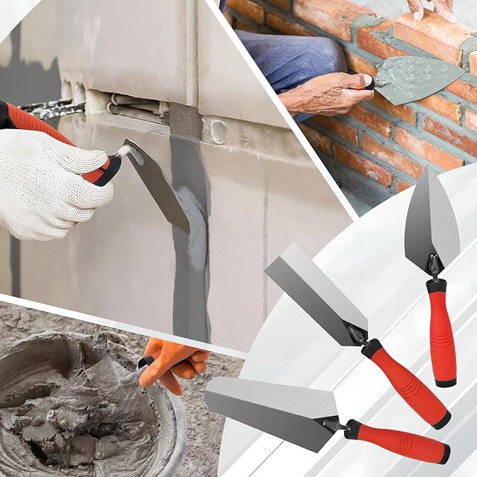 SHALL 3-Piece Masonry Tools Set, 6’’ Margin Trowel, 5.5’’ Pointing and 7’’ Gauging Trowel with Soft Grip Handle, Bricklaying Hand Tool for Concrete, Cement, Plaster, Tile Construction Projects