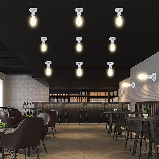 E26/E27 Screw Head Light Socket 100-240V Vintage Ceiling Light Wall Lamp Bulb Holder Socket for Hallway,Kitchen,Basement,Garage,Bar,Restaurant (Sliver)