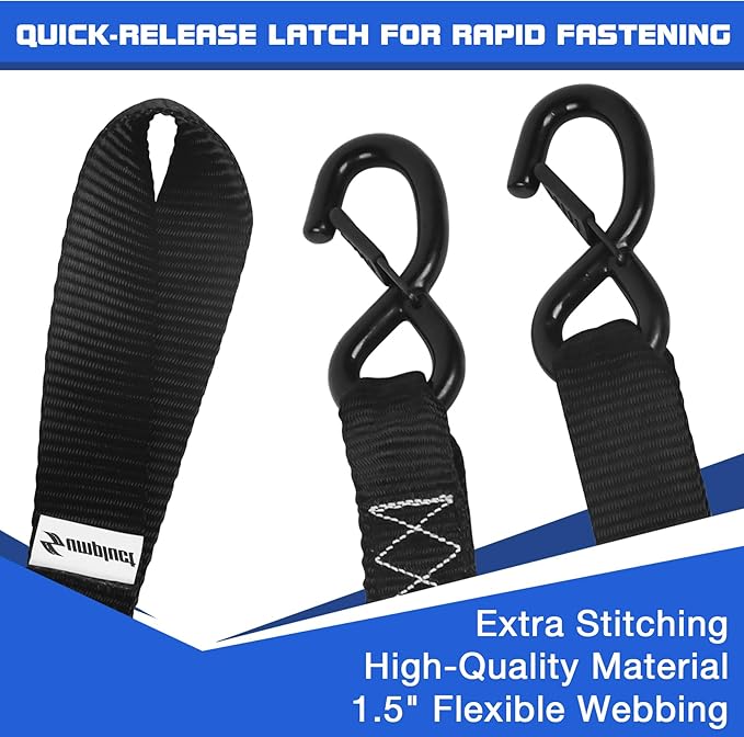 4000 lb Ratchet Straps 1.5 Inch 15ft 4 Pack Adjustable Tie Down Straps with S Hooks,Heavy Duty Strap for,Boats,Truck Bed,Tarps,Trailers,Wind,Storage Sheds,Rook Rack,Car Accessoreis Essentials Black