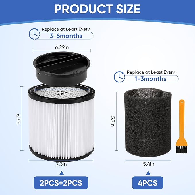 90304 Replacement Cartridge Filter Compatible with Shop Vac Filter 90304 90350 90333 90585,Fits Most 5 Gallon and Above Wet/Dry Vacuum Cleaners(2+2+4+1)