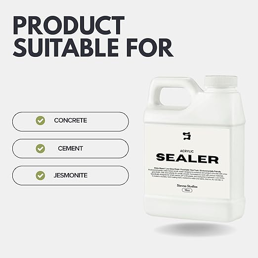 Acrylic Sealer for Concrete & Cement Crafts – Low Gloss, Non-Toxic, Water Resistant, Food Safe – Compatible with Jesmonite – 16 oz (80oz)