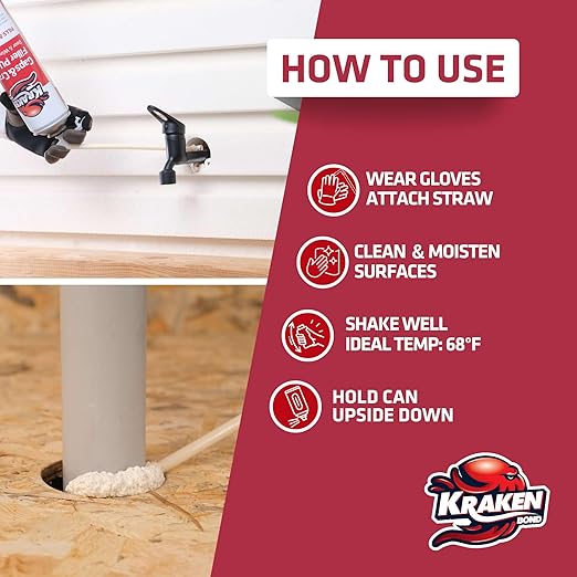 Kraken Bond Gaps & Cracks Expanding Foam Sealant - (12x12oz) High Expansion Polyurethane Spray Foam for Window & Door, Straw Use Waterproof High Yield Gap Filler - 12 Pack
