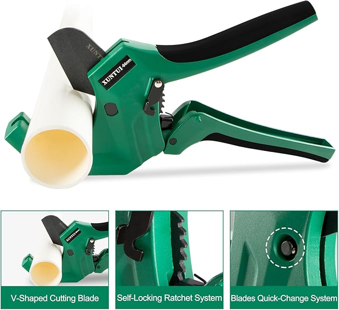 PVC Pipe Cutter for Sch 40 PVC Pipe with extra blade,Up to 2-1/2" Ratchet Pipe Cutter Pex Cutting Tool for Cutting PEX, PVC, PPR Plastic Hoses and Plumbing Pipe (Dark Green,inch64mm)