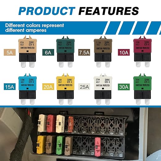 GLOSO Circuit Breakers E39 Manual (T3) Reset Low Profile ATC/ATO (30A - 25 Pack)