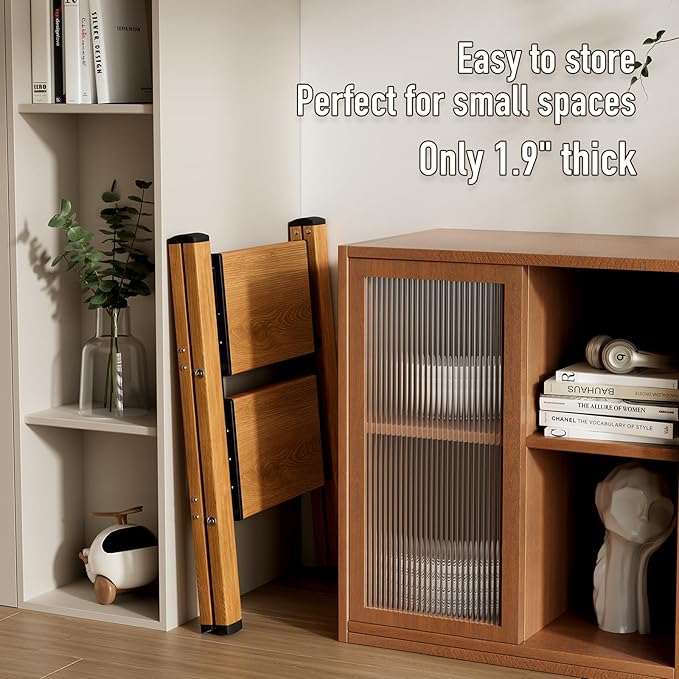 2 Step Ladder,Aluminum Folding Step Stool for Adults,Step Ladder with Wide Anti-Slip Pedal,330 lbs Capacity for Home,Office,Kitchen,Library(Woodgrain)