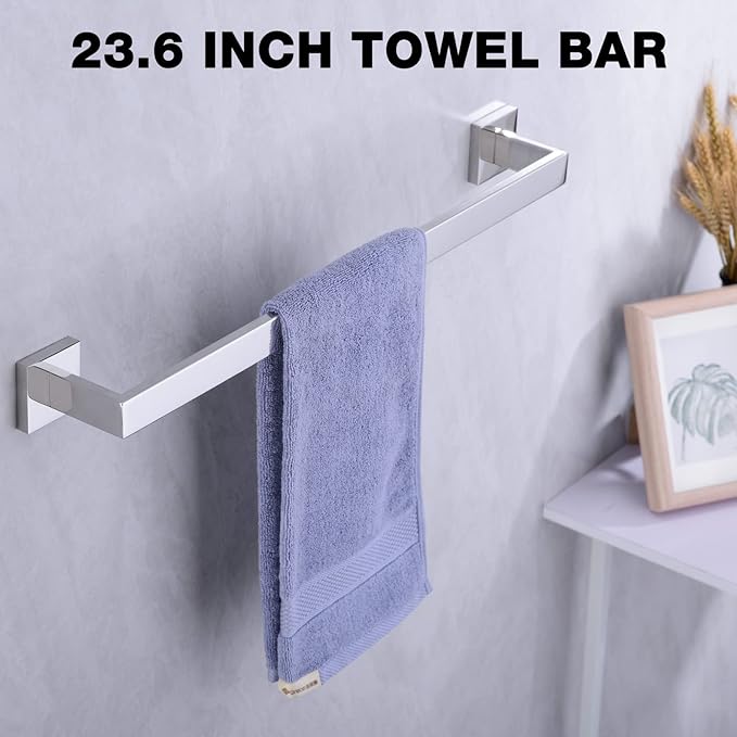 TRUSTMI 5-Piece Bathroom Hardware Accessory Set Robe Hook Towel Bar Toilet Roll Paper Holder Towel Ring Wall Mounted, SUS 304 Stainless Steel, Chrome