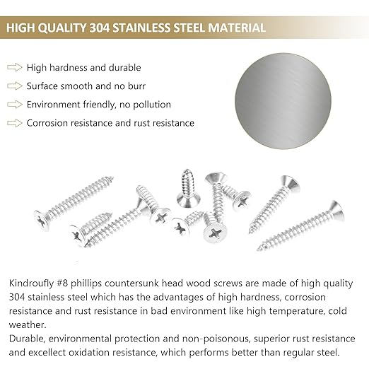 142 Pieces #8 x 1/2" 5/8" 3/4" 1" 1-1/4" Phillips Countersunk Head Self-Tapping Screws, Wood Screws Assortment Kit, 304 Stainless Steel