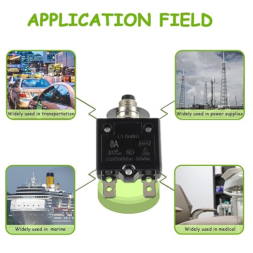 8A Manual Reset Push Button Circuit Breaker 125/250V AC 50V DC Thermal Overload Protector with Quick Connect Terminals and Waterproof Button Caps Assortment Kit(Pack of 1 pcs)