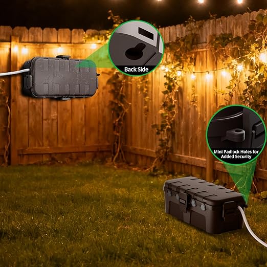 QUOBAS 2 Pack Outdoor Waterproof Electrical Box with 6 Cable Ports, IP54 Weatherproof Heavy-Duty Extension Cord Cover for Power Strips, Garden Power Tools, Holiday Lights, Brown