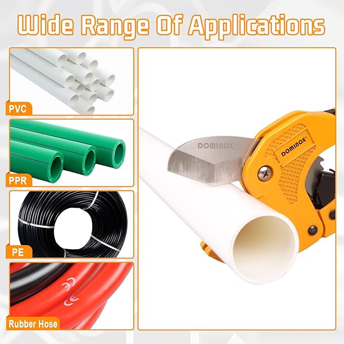 DOMINOX 1-5/8 Inch O.D. Ratchet-type PVC Pipe Cutter, Apply to PEX, PVC and PPR plastic hoses and Plumbing Pipe, Suitable for Home Working and Plumber