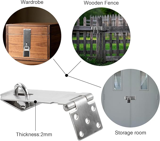 HOWDIA 180 Degree Hasp Lock Latch with Padlock, 5 Inch Stainless Steel Pad Lock Latches Locking Latch Security Door Clasp Hasp for Shed/Gate/Storage(Silver)