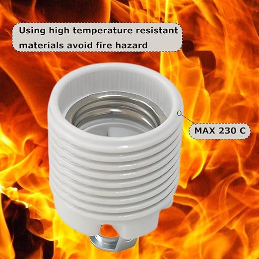 E26 Socket,Ceramic Medium Base Screw Socket E26 E27 Threaded Glazed Porcelain Lampholder (with Aluminum Shade Ring)