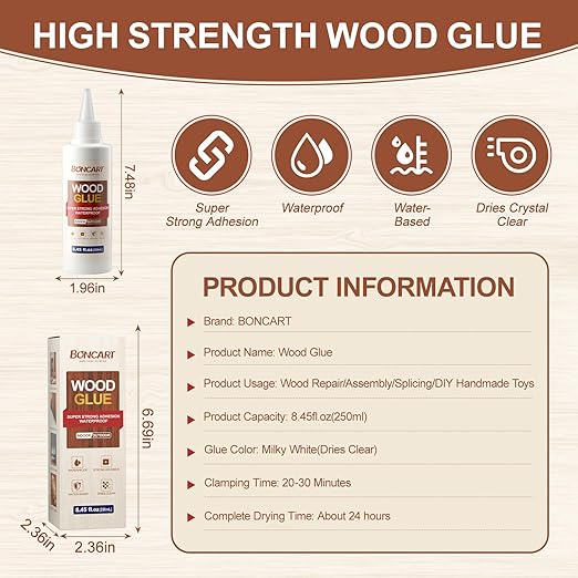 Super Strong Wood Glue, 8.45fl.oz Clear, Waterproof for Heavy Duty Woodworking, Furniture Assembly (1 Pack)