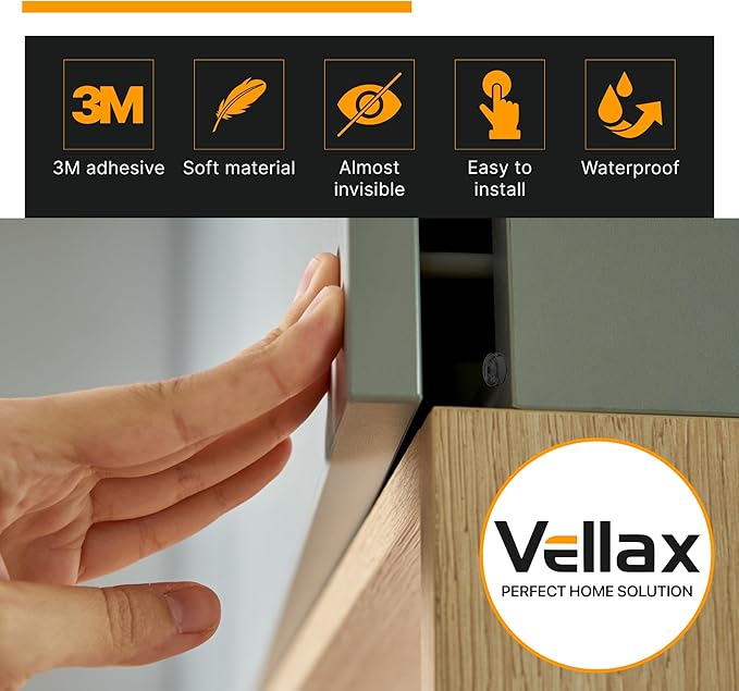 128 Self Adhesive Cabinet Door Bumpers – Sticky Black Silicone Rubber Pads for Furniture Drawers, Kitchen Cabinets, Decor, Wall Protection – Vellax