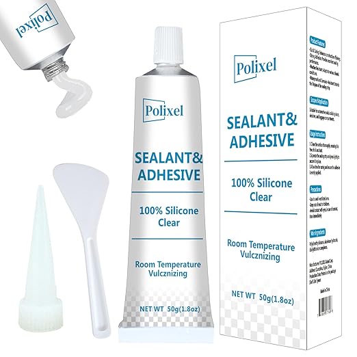 Clear Silicone Sealant & Adhesive RTV Transparent 100% Silicone Caulk Waterproof High Strength All-Purpose Shrink & Crack Proof Caulking for Kitchen, Bathroom, Windows & Car -1.8oz/50g