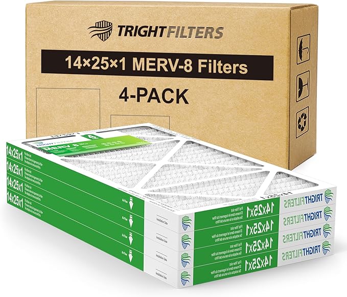 14x25x1 Air Filter 4 Pack, Durable MERV 8 Pleated Home HVAC AC Furnace Filters, Lightweight Compact Air Conditioner Filter Replacement