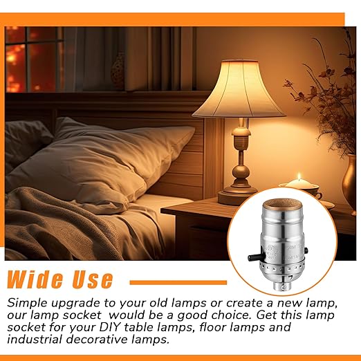 4 Pack UL Listed Lamp Socket with Push On/Off, E26 Threaded Base, Medium Screw Push Socket, Lamp Parts for Floor and Table Lamps, DIY Project (Silver)