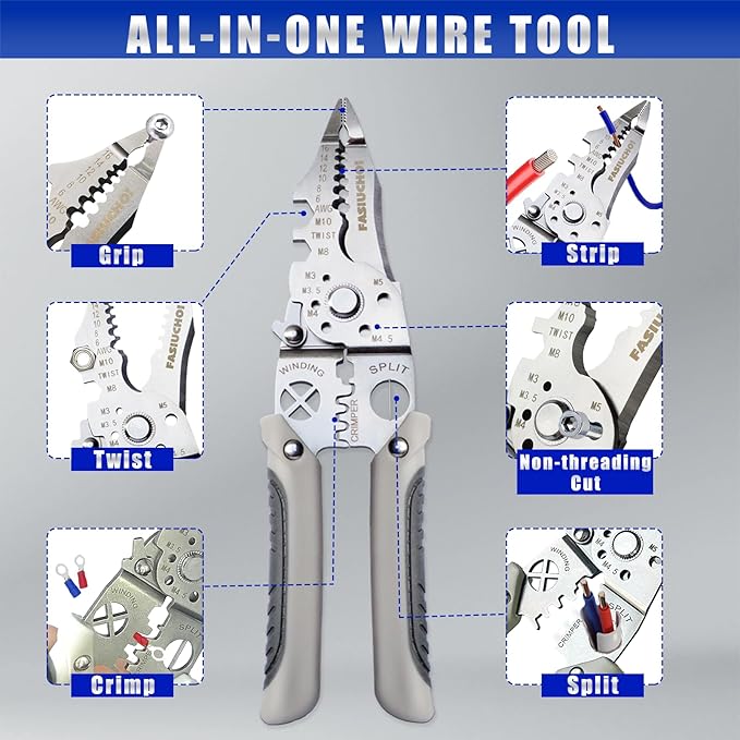 Multi-function Wire Stripper Tool Electrical, 9-in-1 Wire Cutter & Wire Crimping Tool, Adjustable AWG 6-16, Comfortable Grip and Refined Craftsmanship