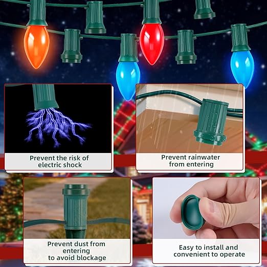 60PCS Christmas Light Socket Safety Cap Plugs for C9 and C7 Bulbs,Double Sided Stringers Light Bulb Socket Cover,Waterproof Bulb Caps for Covering Unused C7 and C9 Christmas String Lights Sockets