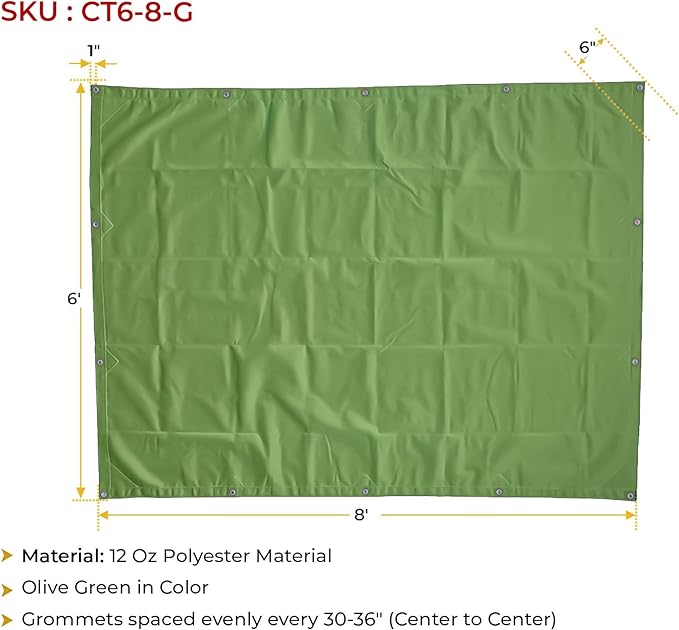 Mytee Products 6' x 8' Green Canvas Tarp 12oz Heavy Duty Water Resistant