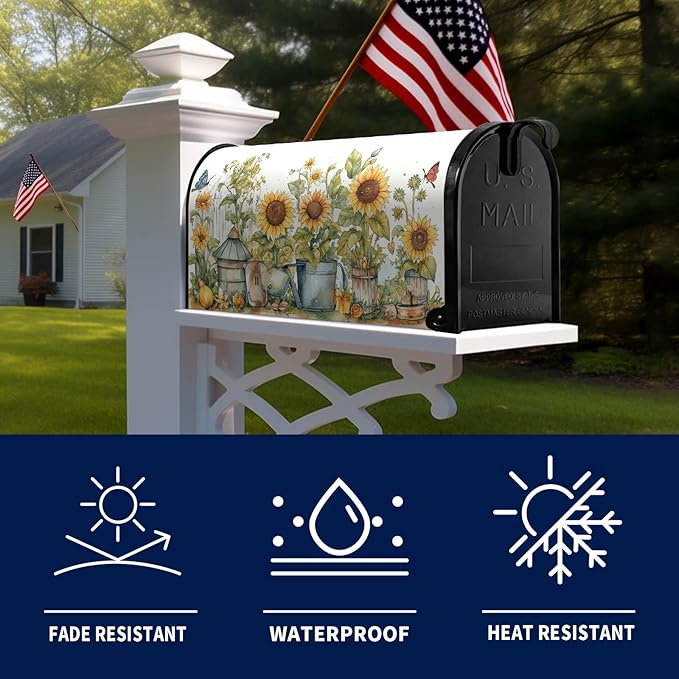 Summer Sunflower Mailbox Covers Magnetic Standard Size Yellow Sunflowers Floral Mailbox Post Cover Magnetic Waterproof Mailbox Decor Rustic Flowers Mailbox Wraps for Garden Yard 21 * 18 Inch