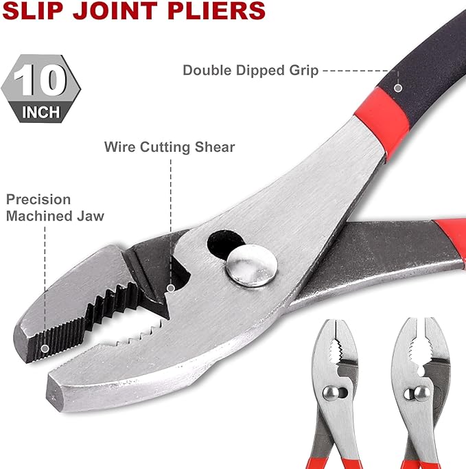 FASTPRO 6-Piece Large Pliers and Wrench Set, Includes 10" Groove Joint, 10" Slip Joint, 8" Linesman, 8" Long Nose, 6" Diagonal Pliers and 8" Adjustable Wrench