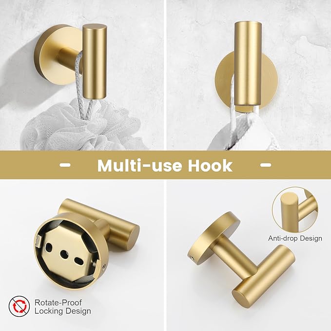 YACVCL Brushed Gold 4-Piece Bathroom Hardware Set,Bathroom Towel Bar Set,SUS304 Stainless Steel Bathroom Accessories Set Wall Mounted Towel Holder Set,27.5 Inch