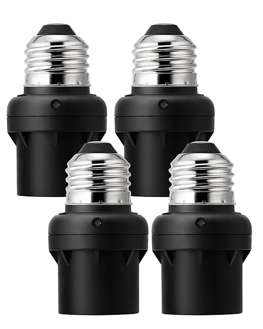 DEWENWILS Light Sensor Socket, Dusk to Dawn Sensor Socket, Light Bulb Socket for Light Fixtures, Compatible with Incandescent/CFL/LED/Halogen Bulbs, 4 Pack, ETL Listed