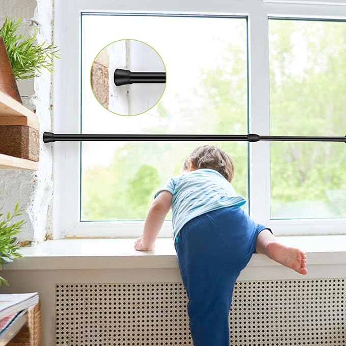 4 Pack Sliding Door Security, Bar Window Security Bars, Adjustable Sliding Glass Door Lock, Window Safety Lock Bar with Rubber Tips, Extendable Tension Rods 15.7-27.6 Inch for Children Home