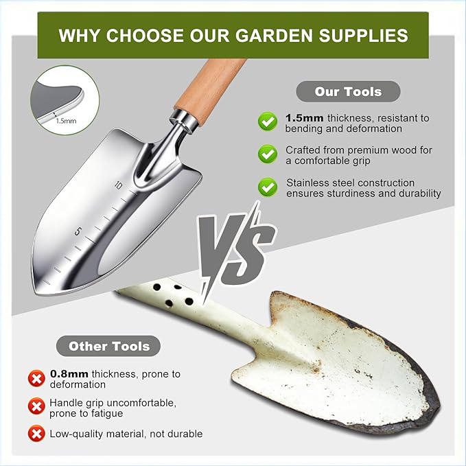 Kynup Gardening Tools, Garden Tools Set-7 Piece, Gardening Kit with Spade, Ideal Hand Garden Tool Gifts for Women, Thickened Stainless Steel, Rust-Proof, Garden Supplies, Garden Stuff