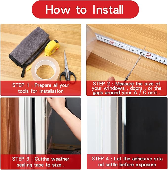 HSTECH Transparent Window Weather Sealing Tape, 1.2IN x 33FT, Clear Window Draft Isolation Sealing Film Tape for Door Draft Stopper Adhesive Tape, Doors Windows and Shower Glass Gaps