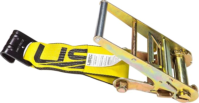 US Cargo Control 4 Inch x 11 Inch Heavy Duty Yellow Fixed End with Ratchet and Flat Hook