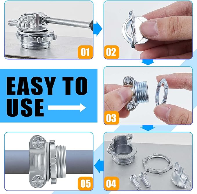 Blulu 50 Pcs Cable Connectors, Clamp Type Cable Connectors Conduit Clamp for Electric Wires Metallic Conduit Protect Cables Silver Zinc(3/4 Inch, 1/2 Inch)