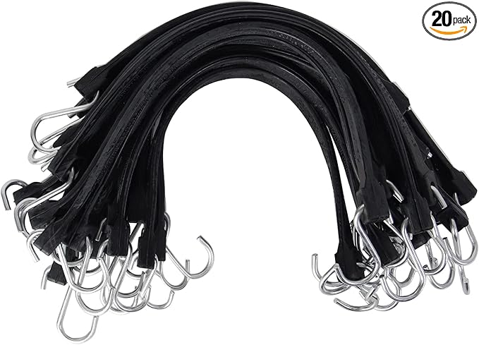XSTRAP STANDARD 20 Pack 15'' Adjustable Rubber Tarp Straps, EPDM Bungee Cords with Hooks, Ideal for Securing Tarps, Canvases