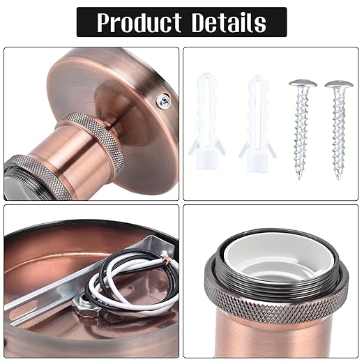 E26/E27 Screw Head Light Socket 100-240V Vintage Ceiling Light Wall Lamp Bulb Holder Socket for Hallway,Kitchen,Basement,Garage,Bar,Restaurant (Bronze)