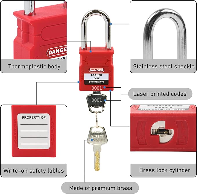Lockout Tagout Locks - 10 Pack Blue Loto Locks, Keyed Alike Padlock OSHA Compliant Lock Out Tag Out Lock, Safety Padlocks for Electrical Lockout Tag Out Kits