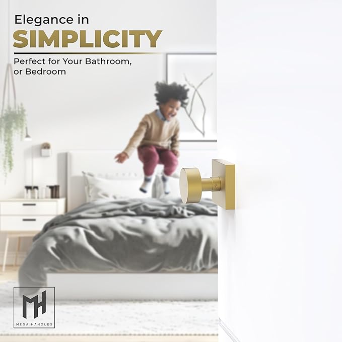 Mega Handles SUANA Privacy Door Knob for Hallway, Closet and Bathroom, Reversible Heavy Duty Design Door Knobs, Fits All Standard Door Sizes Screws Included - Satin Brass (1 Pack)