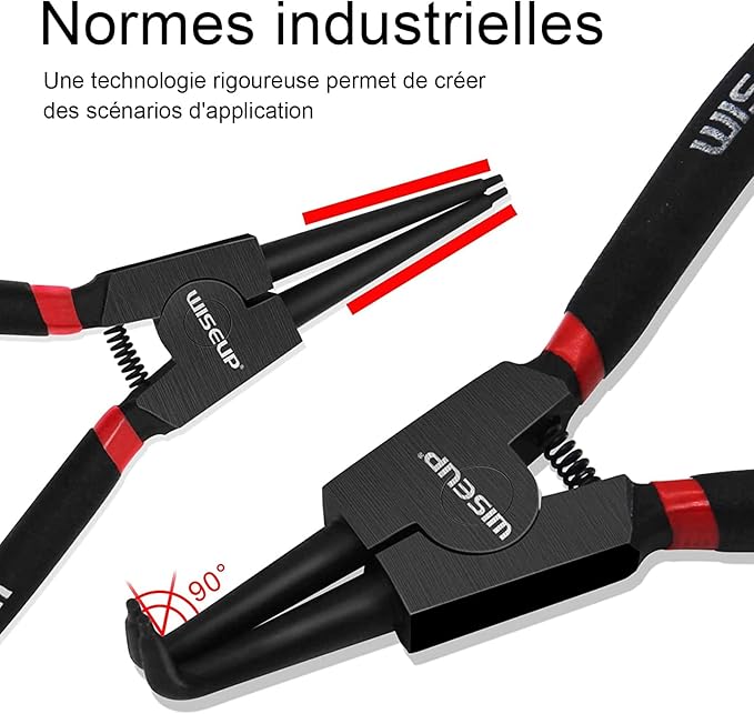 WISEUP Circlip Pliers 7 inch, Straight Internal Tips (Tip Diameter 1/20") Snap Ring Pliers Heavy Duty for C Clip Remover Retaining